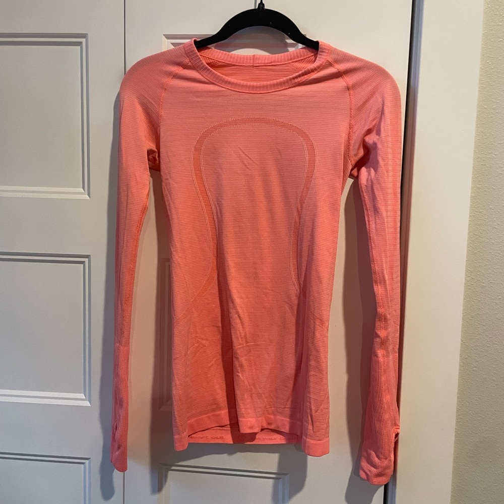 Peach pink lululemon Long Sleeve Athletic Top